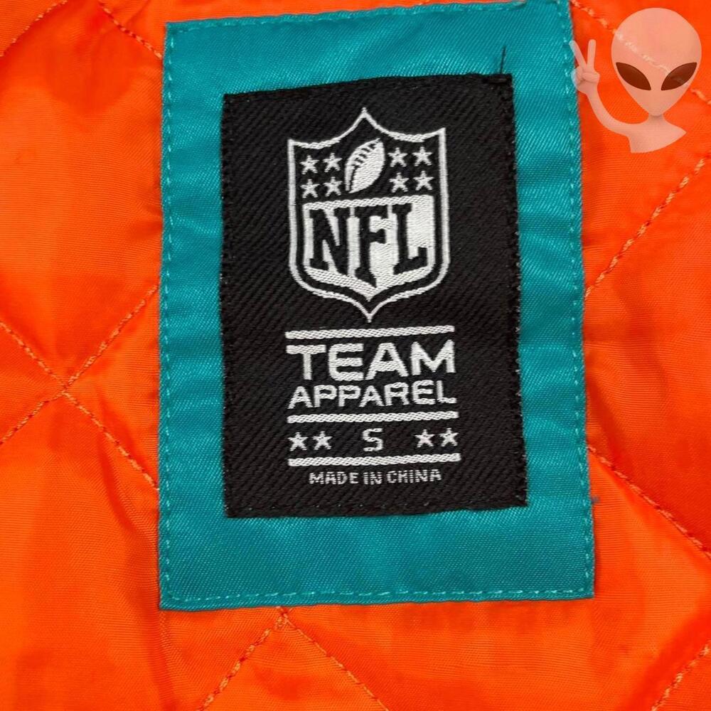 Vintage Starter Miami Dolphins Satin Bomber Jacket Mens Small NFL Aqua Orange - Picture 6 of 8